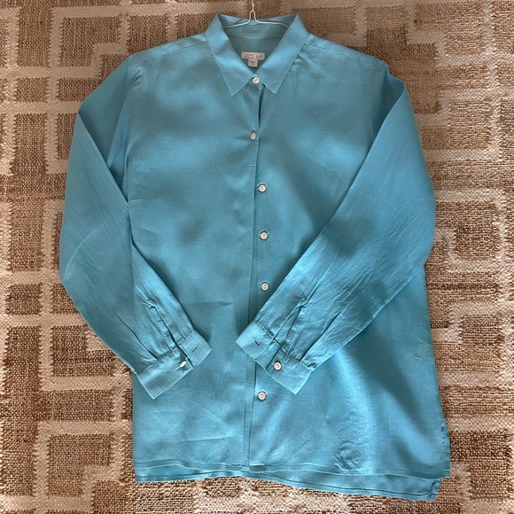 J. Jill Tops - J Jill Love Linen Essential Shirt Aqua Sz M EUC